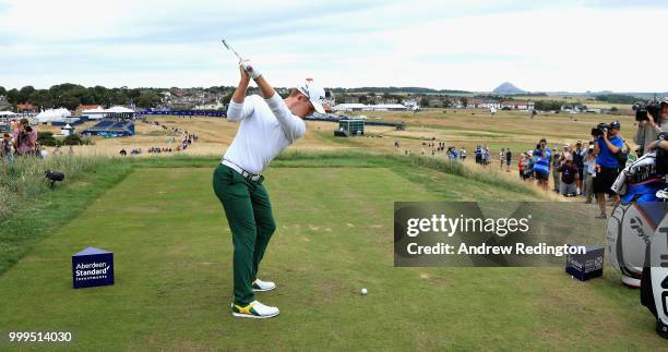 Brandon Stone of South Africa takes his tee shot on hole eighteen during day four of the Aberdeen Standard Investments Scottish Open at Gullane Golf...