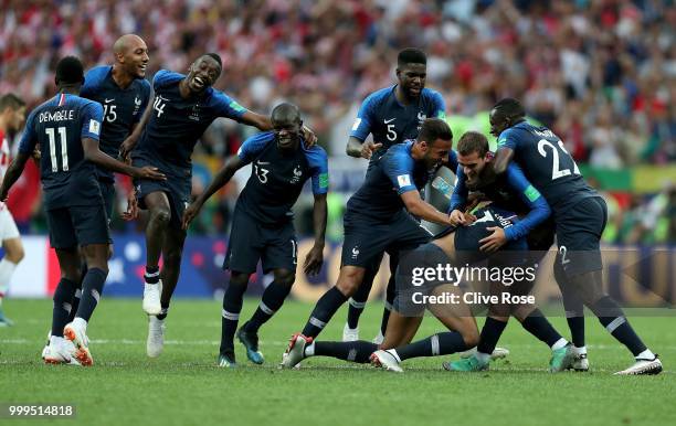 France players celebrate following their sides victory in the 2018 FIFA World Cup Final between France and Croatia at Luzhniki Stadium on July 15,...