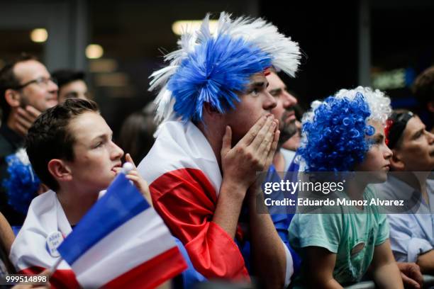 Fans watch the World Cup final match between France and Croatia on July 15, 2018 in New York City. France is seeking its second World Cup title while...