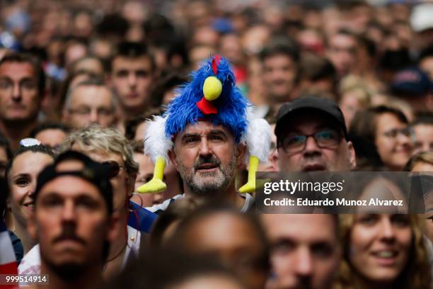 Fans watch the World Cup final match between France and Croatia on July 15, 2018 in New York City. France is seeking its second World Cup title while...