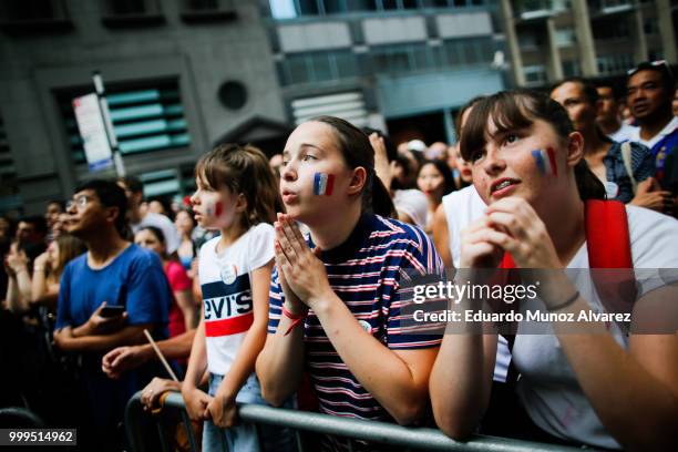 Fans watch the World Cup final match between France and Croatia on July 15, 2018 in New York City. France is seeking its second World Cup title while...