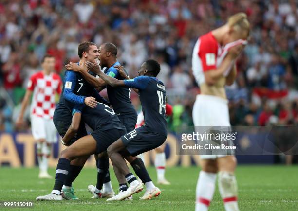 France players celebrate following their side's victory in the 2018 FIFA World Cup Final between France and Croatia at Luzhniki Stadium on July 15,...