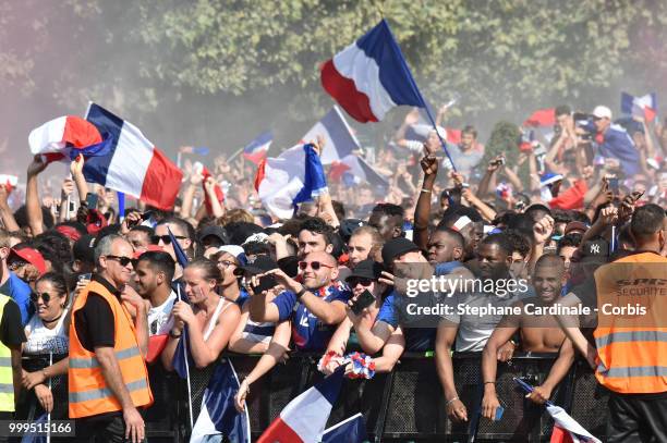 Ambiance at the Fan Zone during the World Cup Final France against Croatie, at the Champs de Mars on July 15, 2018 in Paris, France.