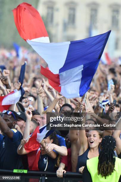 Ambiance at the Fan Zone during the World Cup Final France against Croatie, at the Champs de Mars on July 15, 2018 in Paris, France.