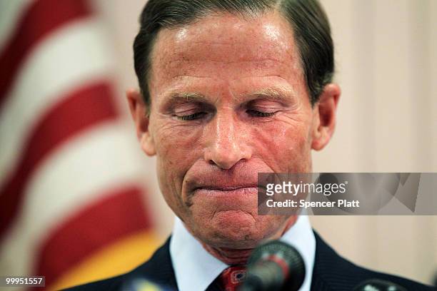 Democratic senatorial candidate, Attorney General of Connecticut Richard Blumenthal holds a press conference to explain the discrepancies in claims...