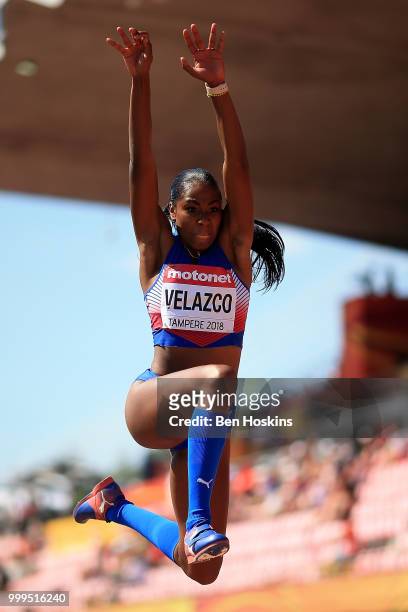 Davisleydi Velazco of Cuba in action during the final of the women's triple jump on day six of The IAAF World U20 Championships on July 15, 2018 in...