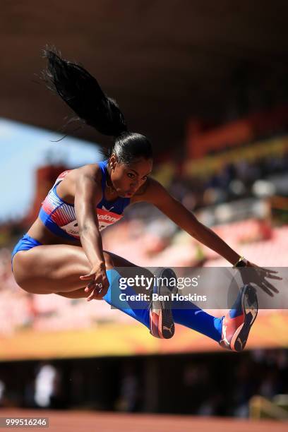 Davisleydi Velazco of Cuba in action during the final of the women's triple jump on day six of The IAAF World U20 Championships on July 15, 2018 in...