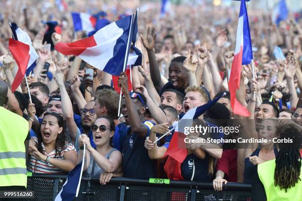 Ambiance at the Fan Zone during the World Cup Final France against Croatie, at the Champs de Mars on July 15, 2018 in Paris, France.