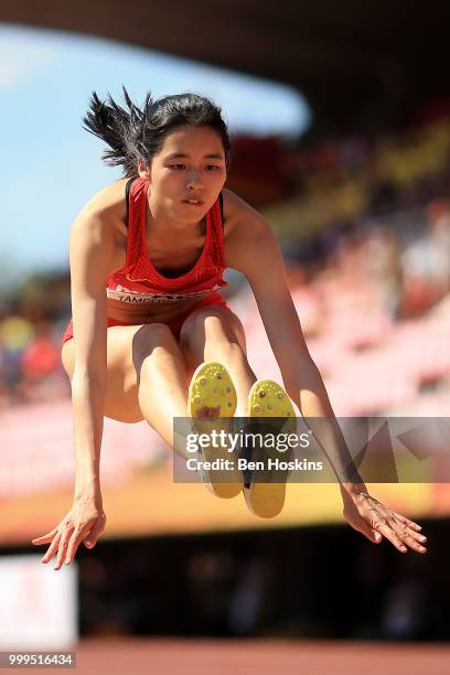 Youqi Pan of China in action during the final of the women's triple jump on day six of The IAAF World U20 Championships on July 15, 2018 in Tampere,...