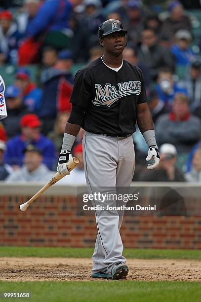 Hanley Ramirez of the Florida Marlins prepares to bat against the Chicago Cubs at Wrigley Field on May 12, 2010 in Chicago, Illinois. The Cubs...