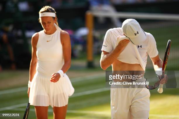 Jamie Murray of Great Britain and Victoria Azarenka of Belarus react during the Mixed Doubles final against Alexander Peya of Austria and Nicole...