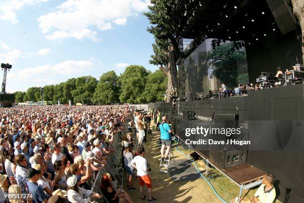James Taylor and his all-star band perform on stage as Barclaycard present British Summer Time Hyde Park at Hyde Park on July 15, 2018 in London,...
