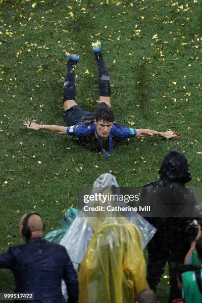 Benjamin Pavard of France celebrates following his sides victory in the 2018 FIFA World Cup Final between France and Croatia at Luzhniki Stadium on...