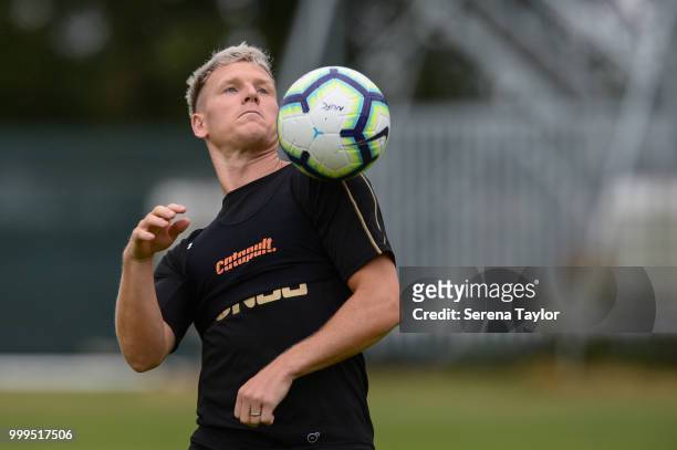 Matt Ritchie controls the ball during the Newcastle United Training session at Carton House on July 15 in Kildare, Ireland.