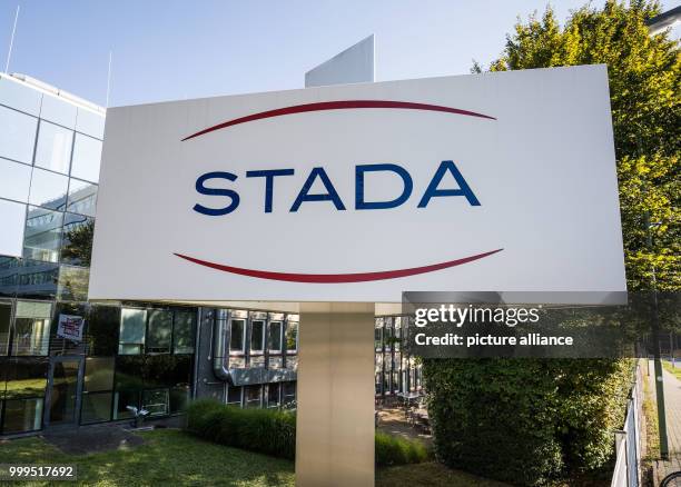 Plate with the Stada company logo is standing in front of the headquarter of drugmaker Stada in Bad Vilbel, Germany, 29 August 2017. The future of...