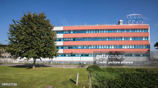 Plate with the Stada company logo is visible on the top of the roof of the headquarter of drugmaker Stada in Bad Vilbel, Germany, 29 August 2017. The...