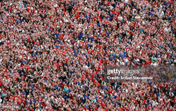 General overview of Josip Ban Jelacic square during the Final match on July 15, 2018 in Zagreb. This is the first time Croatia has reached the final...