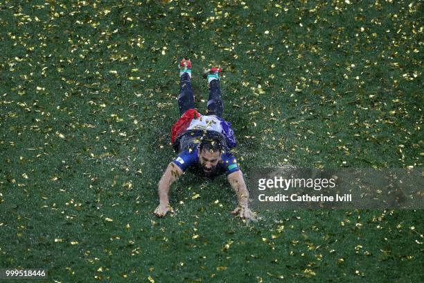 Adil Rami of France celebrates following his sides victory in the 2018 FIFA World Cup Final between France and Croatia at Luzhniki Stadium on July...