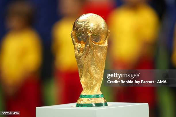 General View of of the FIFA World Cup trophy prior to the 2018 FIFA World Cup Russia Final between France and Croatia at Luzhniki Stadium on July 15,...