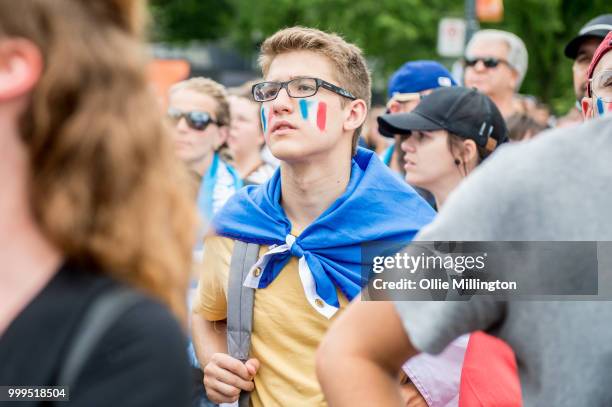 French Canadian football fans watching the 2018 football World Cup final outside the Quebec Parliment building on day 11 of the 51st Festival d'ete...