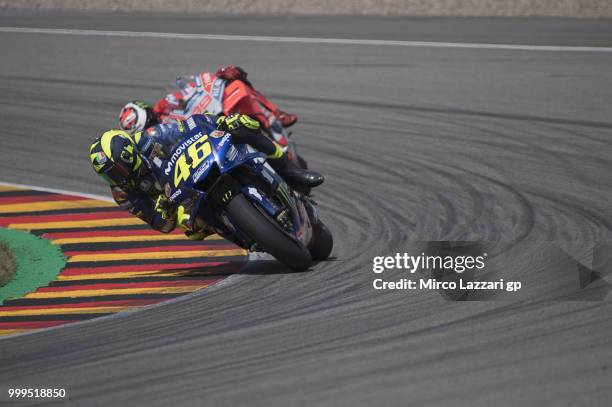 Valentino Rossi of Italy and Movistar Yamaha MotoGP leads the field during the MotoGP race during the MotoGp of Germany - Race at Sachsenring Circuit...