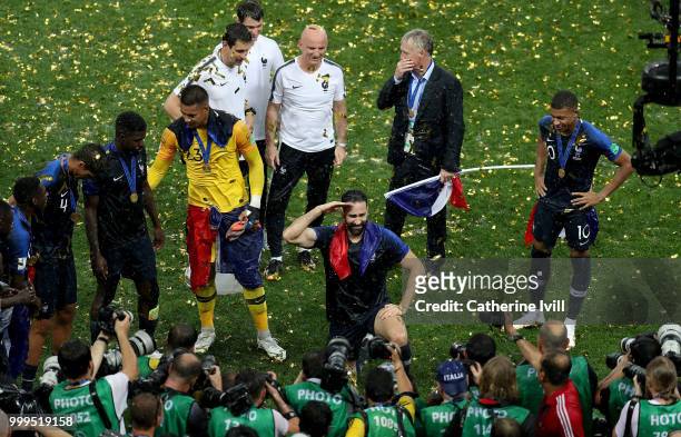 Adil Rami of France celebrates following his sides victory in the 2018 FIFA World Cup Final between France and Croatia at Luzhniki Stadium on July...