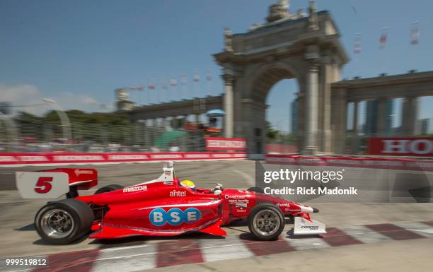 Santi Urrutia moves through Turn One during the race. Cooper Tires Indy Lights race final at CNE grounds. Sani Urrutia won Race 2 on Sunday. Toronto...