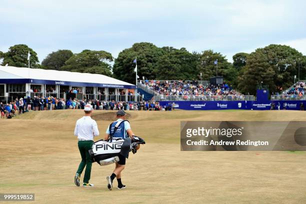 Brandon Stone of South Africa walks on hole eighteen during day four of the Aberdeen Standard Investments Scottish Open at Gullane Golf Course on...