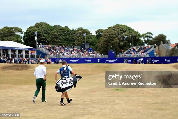 Brandon Stone of South Africa walks on hole eighteen during day four of the Aberdeen Standard Investments Scottish Open at Gullane Golf Course on...