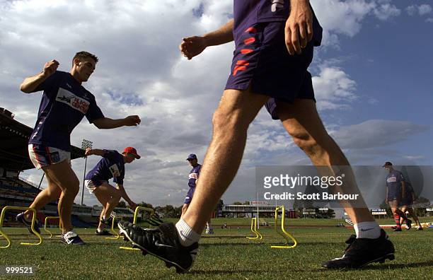 The Knights players run a training drill during the Newcastle Knights training session in preparation for the NRL Grand Final against the Parramatta...