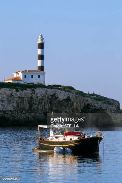 lighthouse, punta de ses crestes, portocolom, majorca, balearic islands, spain - ses stock pictures, royalty-free photos & images