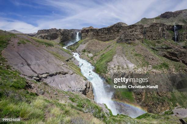 rainbow at the waterfalls saltos de arco iris, maule valley, san clemente, maule, chile - saldos stock pictures, royalty-free photos & images