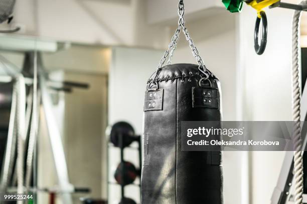 empty modern gym with punching bags and other training equipment. - training equipment stock pictures, royalty-free photos & images
