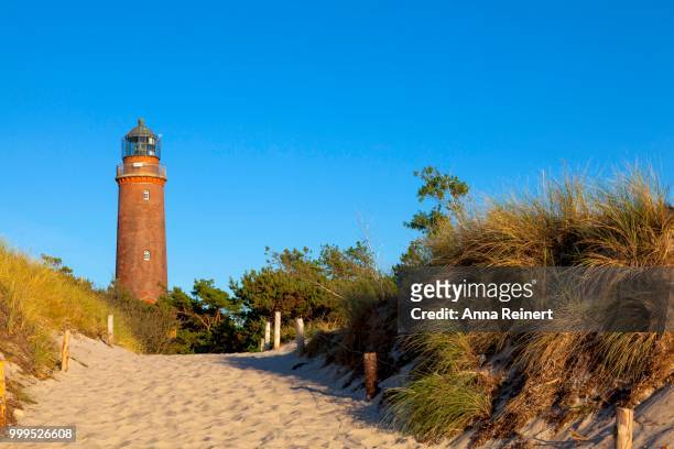 lighthousehouse in darsser ort in the evening lighthouse, western pomerania lagoon area national park, near prerow, darss, mecklenburg-western pomerania, baltic sea, germany - pomerania stock pictures, royalty-free photos & images