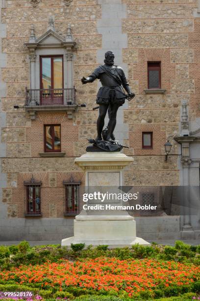 plaza de la villa with statue of don alvaro de bazan, madrid, spain - herrmann stock pictures, royalty-free photos & images