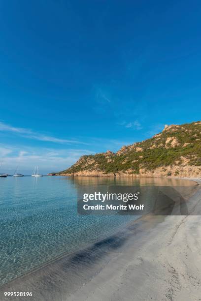 coastline with sandy beach, sartene, corsica, france - corse du sud stockfoto's en -beelden