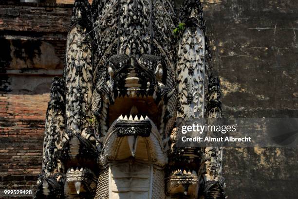 detail of a dragon in the wat chedi luang - almut albrecht stockfoto's en -beelden