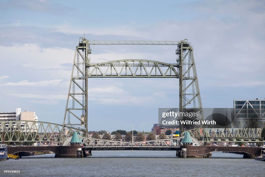 De Hof, former railway bridge and industrial monument, Nieuwe Maas river, Rotterdam, Holland, The Netherlands