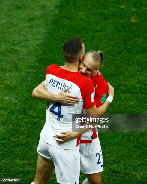 France v Croatia - FIFA World Cup Russia 2018 Final Ivan Perisic celebrate with Domagoj Vida after scoring the goal of 1-1 at Luzhniki Stadium in...