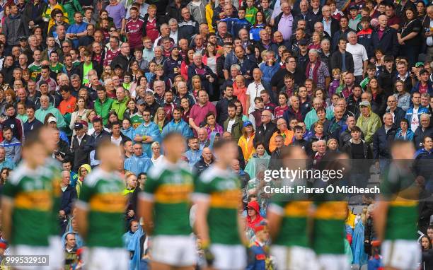 Dublin , Ireland - 15 July 2018; Spectators in the Hogan Stand stand for Amhrán na bhFiann before the GAA Football All-Ireland Senior Championship...