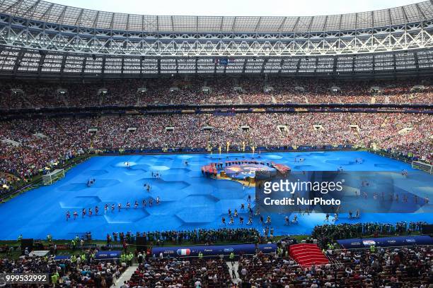 Opening ceremony during the 2018 FIFA World Cup Russia Final between France and Croatia at Luzhniki Stadium on July 15, 2018 in Moscow, Russia.