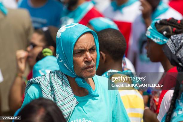 People take part in a march for the decriminalization of abortion in three circumstances -when the life of the pregnant woman is in danger, when the...