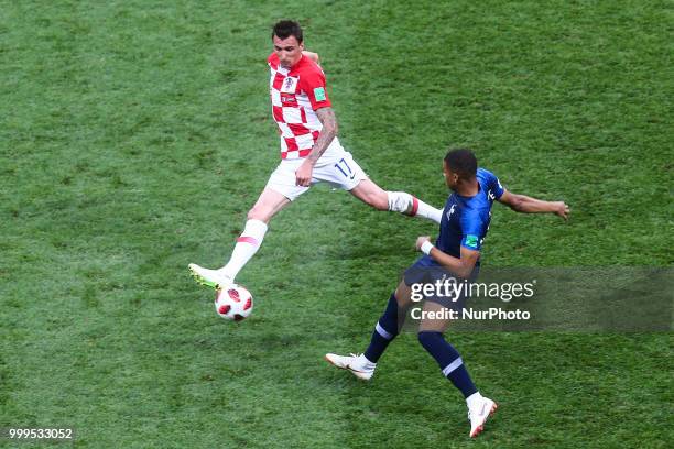 Mario Mandzukic Kylian Mbappe during the 2018 FIFA World Cup Russia Final between France and Croatia at Luzhniki Stadium on July 15, 2018 in Moscow,...