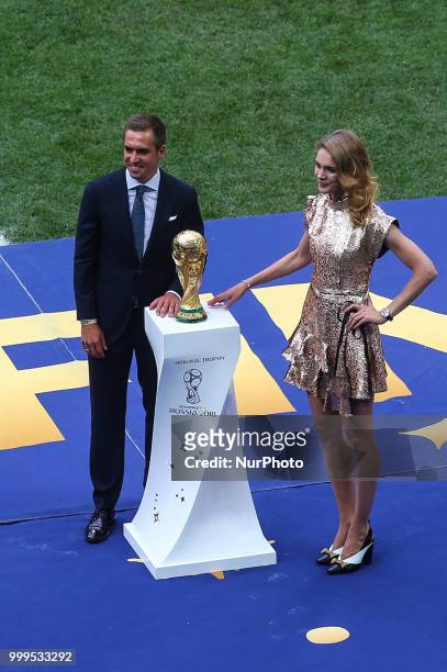 Philipp Lahm,Natalia Vodanova during the 2018 FIFA World Cup Russia Final between France and Croatia at Luzhniki Stadium on July 15, 2018 in Moscow,...