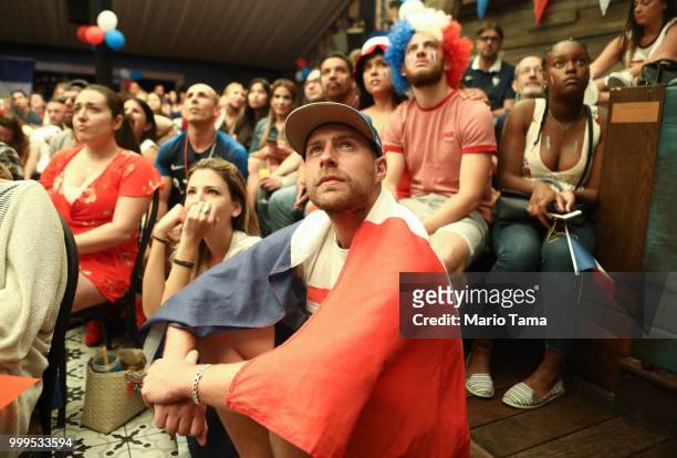 France fans watch the match at a French watch party at Liasion restaurant in Hollywood before France defeated Croatia in the World Cup final on July...