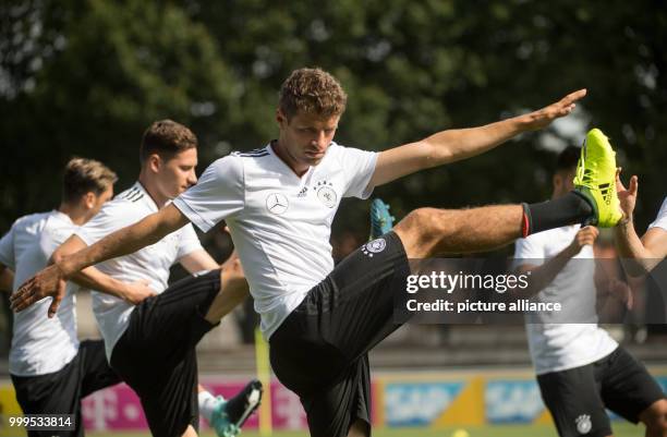 Thomas Mueller during a training session of the German men's national soccer team before a World Cup qualification match, at the Amateur stadium of...