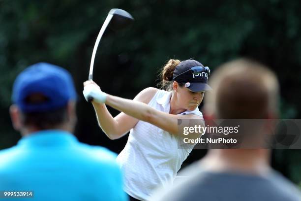 Ally McDonald of Fulton, Mississippi hits from the 3rd tee during the final round of the Marathon LPGA Classic golf tournament at Highland Meadows...