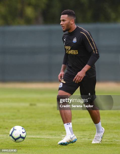 Jamaal Lascelles controls the ball during the Newcastle United Training session at Carton House on July 15 in Kildare, Ireland.