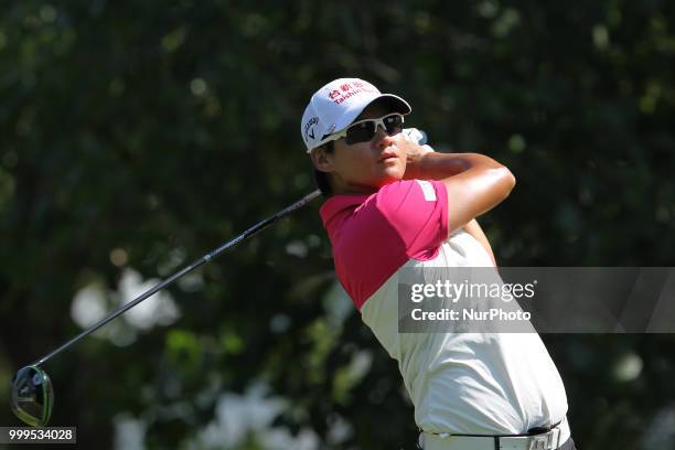 Yani Tseng of Taoyuan, Taiwan hits from the 3rd tee during the final round of the Marathon LPGA Classic golf tournament at Highland Meadows Golf Club...