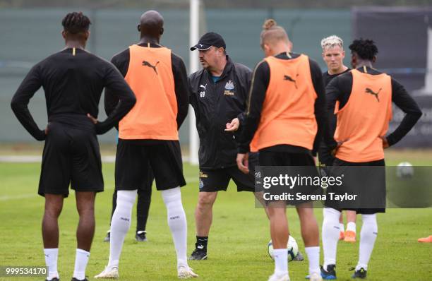 Rafael Benitez talks to his players during the Newcastle United Training session at Carton House on July 15 in Kildare, Ireland.